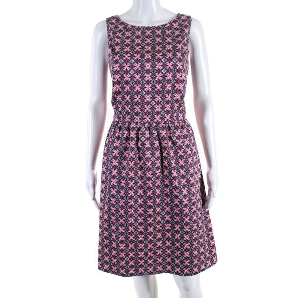 Brooks Brothers Womens Sleeveless Scoop Neck Abstract Dress White Blue Pink 8